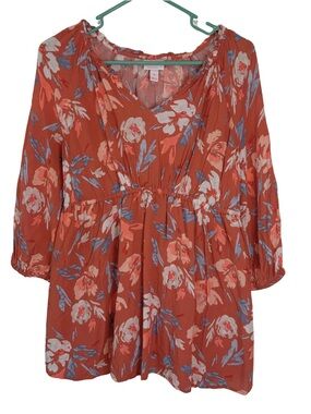 3/$20 Isabel Maternity by Ingrid & Isabel Rust Floral 3/4 Sleeve Blouse